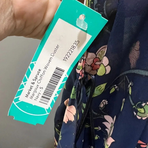 Market & Spruce Womens Blue Floral Kimono Duster Chiffon Woven S Open Sheer - Picture 10 of 11